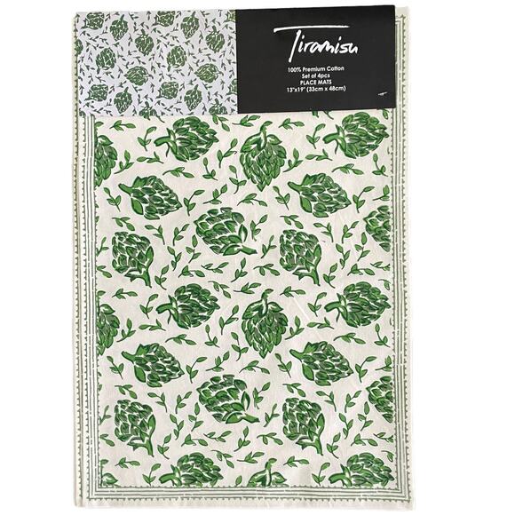 TIRAMISU 100% Cotton Placemats Green Dancing Artichoke 13X19 Set of 4 NEW - Picture 5 of 6